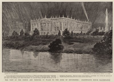 La visita del principe e della principessa del Galles al duca di Devonshire, Chatsworth House illuminata da Henry William Brewer